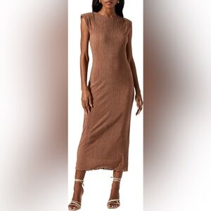 Astr Textured Tan Midi Dress